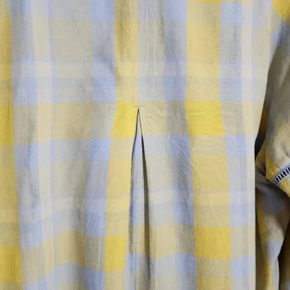 PrAna Elena popover yellow & blue plaid vneck button front shirt woman's size XL - Picture 6 of 12